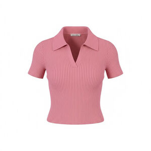 Luc-ce Women's Short Sleeve Ribbed Pink Polo Croppes Shirt Size M/L Minimalist